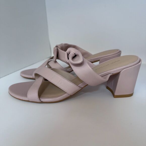 NIB Stuart Weitzman Criss Cross Bow Knot Block Heel Sandals in Dolce Pink Size 9 - Picture 5 of 14